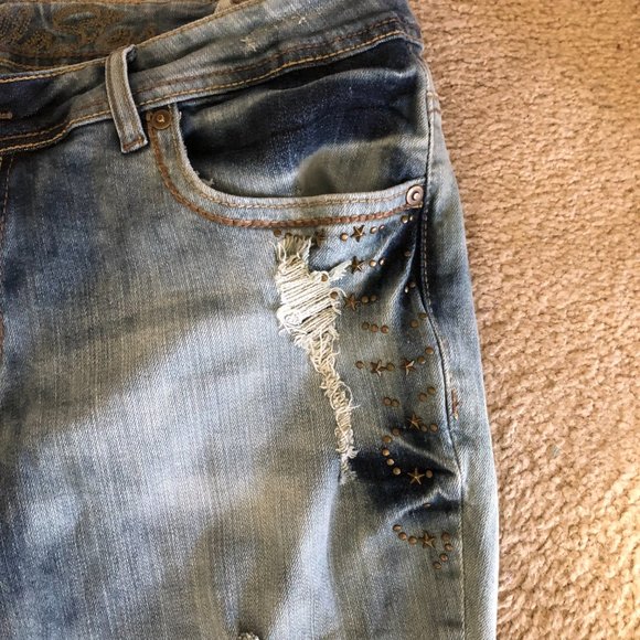 Vanilla Star Distressed & Embellished w/ US Flag Jeans-Sz 14 - Picture 9 of 12